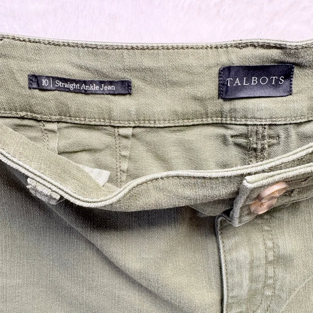 Talbots Pants Women Size 10 Olive Green Straight Ankle Crop Cotton Lyocell Blend - Picture 2 of 11